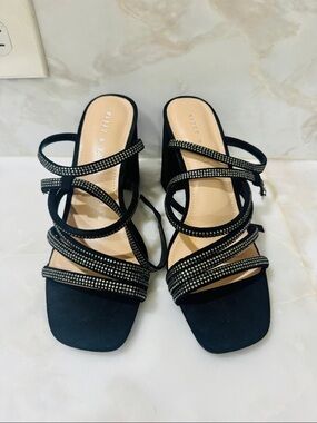 Kelly & Katie Black Strappy Rhinestone Heels